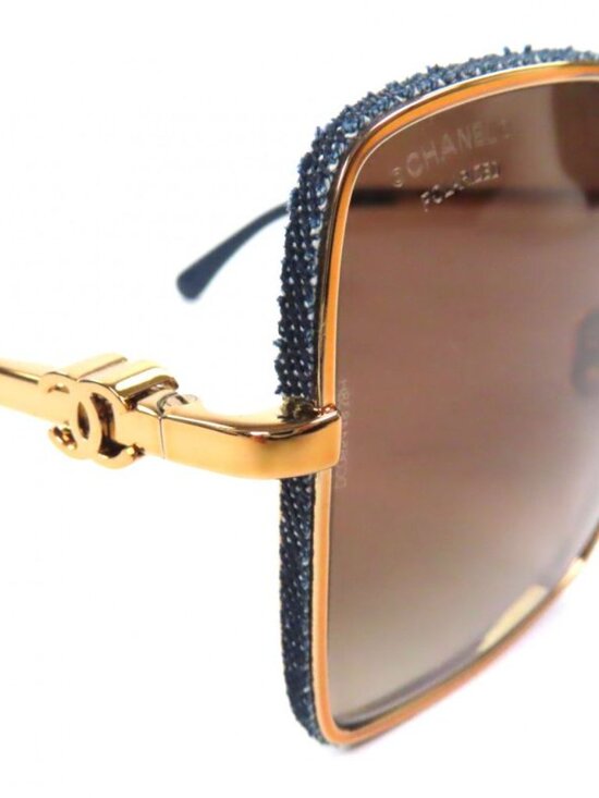 Chanel Denim CC Logo Contrast Sunglasses Gold Blue main image 12